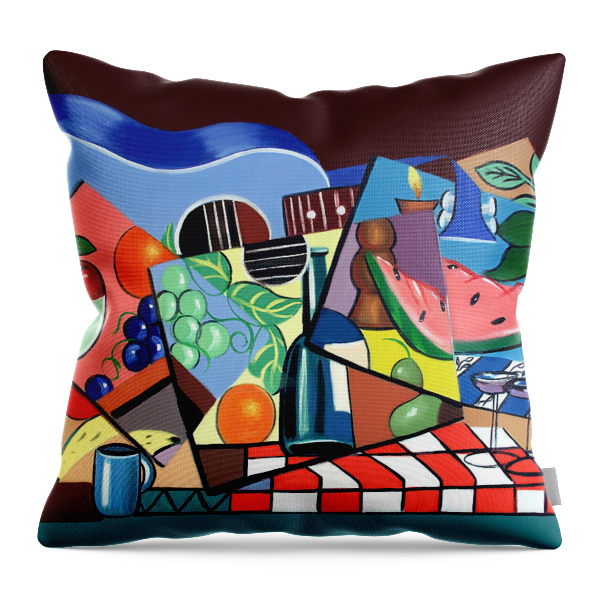 The Blue Guitar Throw Pillow featuring the painting The Blue Guitar by Anthony Falbo