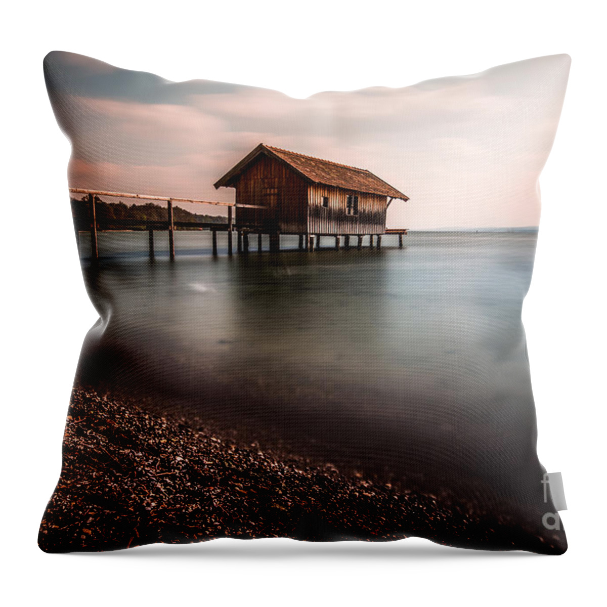 Ammersee Throw Pillow featuring the photograph The boats house by Hannes Cmarits