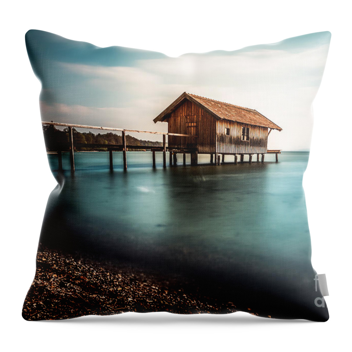 Ammersee Throw Pillow featuring the photograph The boats house II by Hannes Cmarits