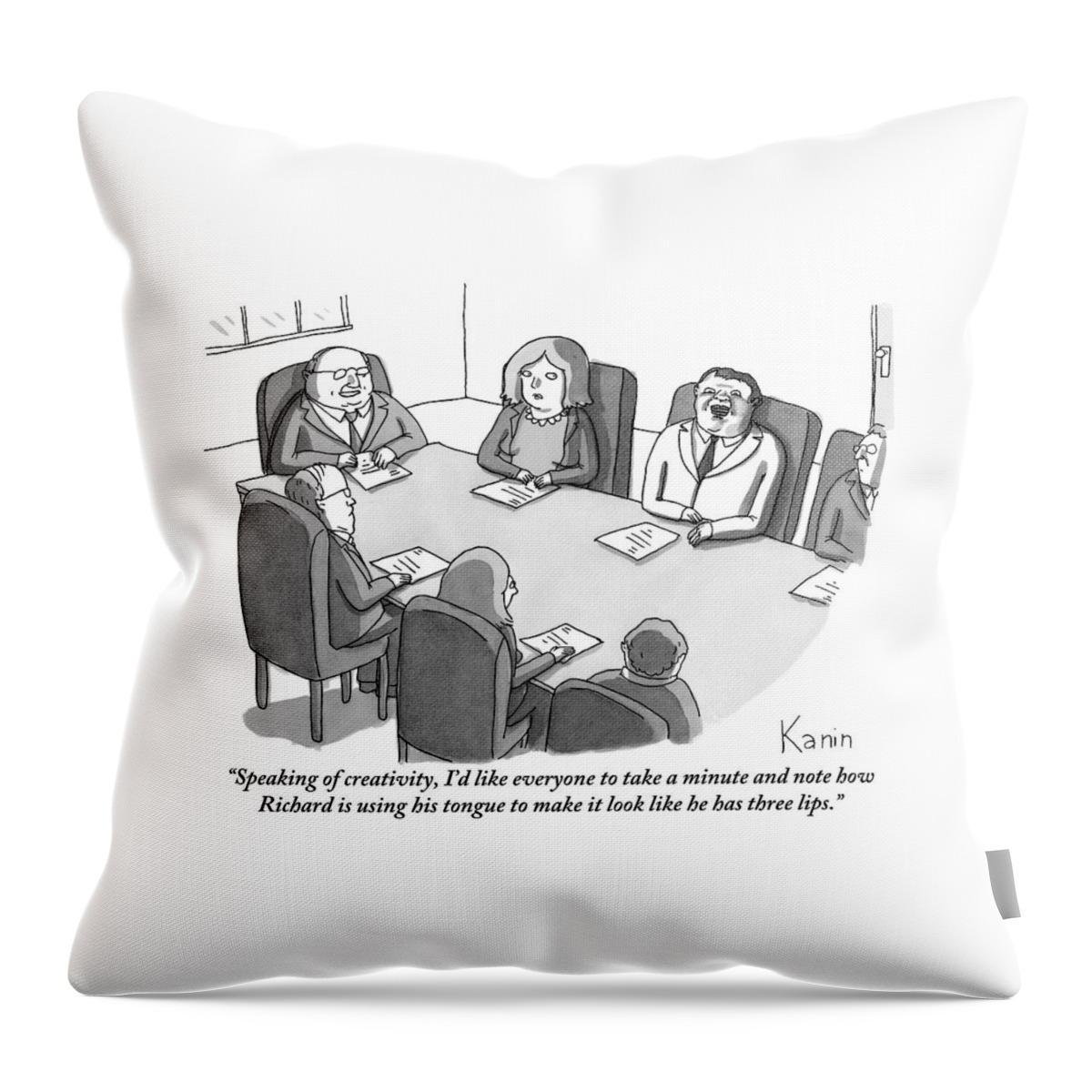 The Boss At An Executive Meeting Points Out An Throw Pillow