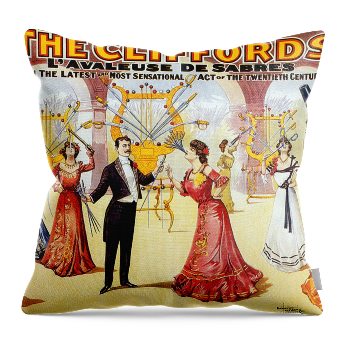 Entertainment Throw Pillow featuring the photograph The Cliffords, Sword Swallowing Act by Science Source