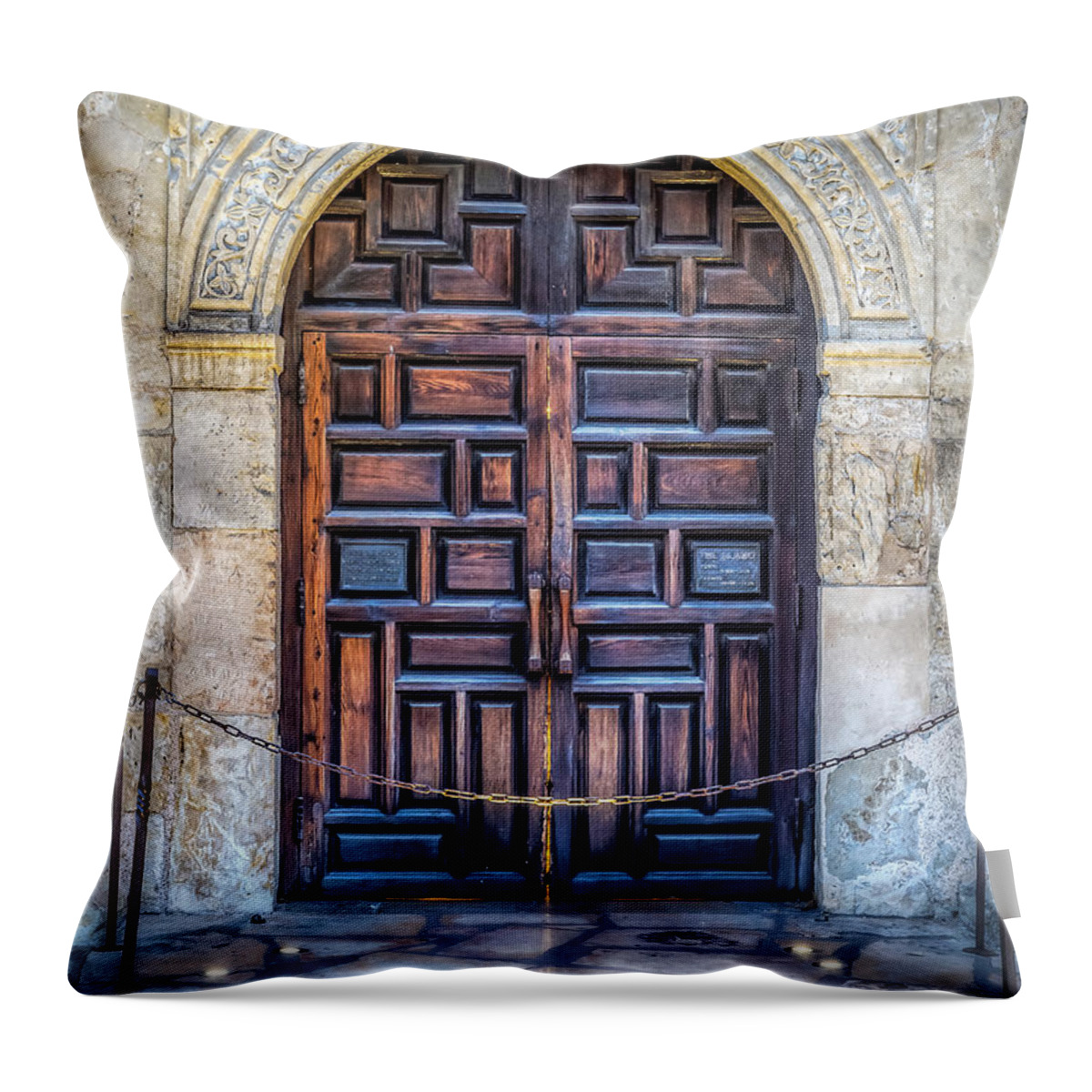 Doors Throw Pillow featuring the photograph The Alamo by Robert Bellomy