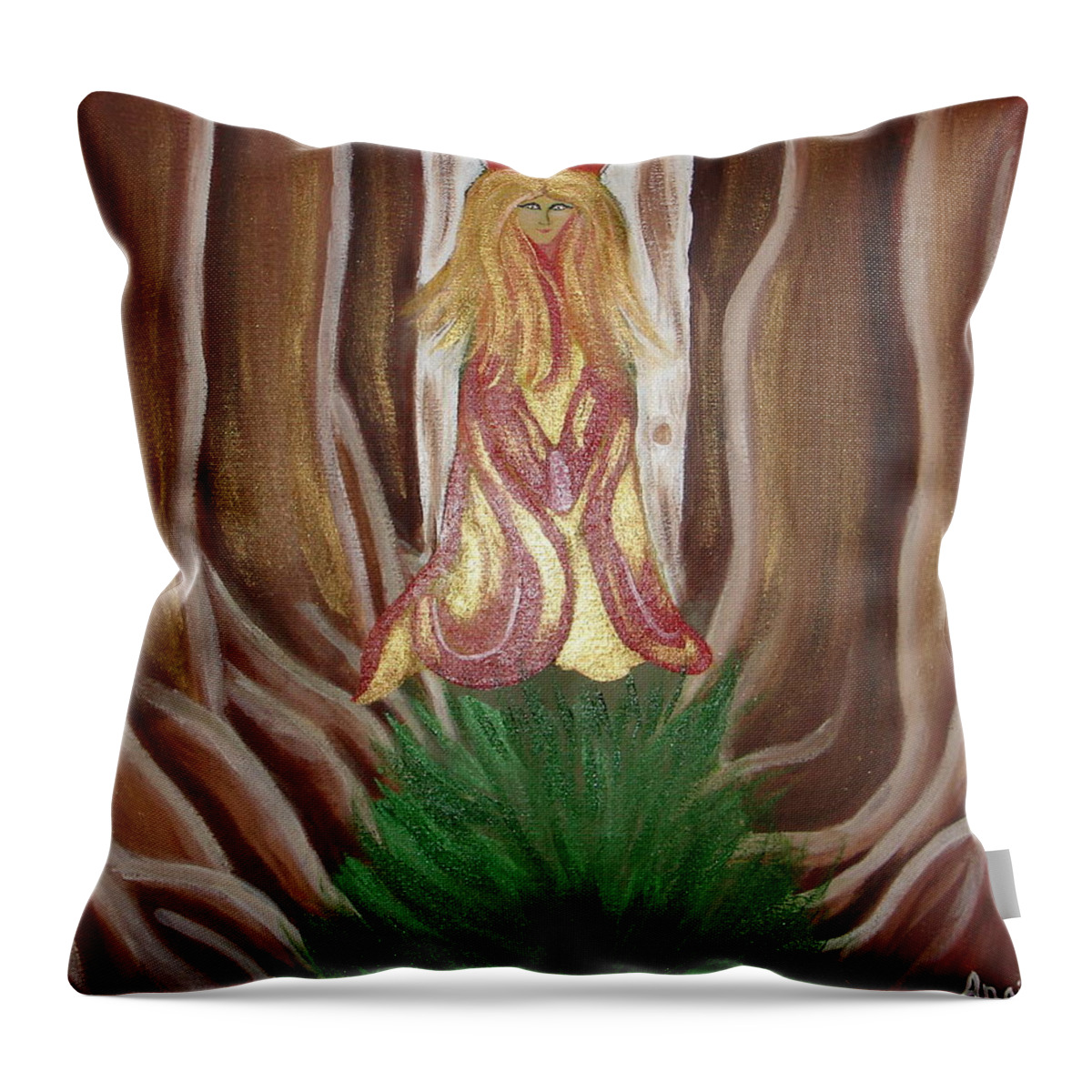 Fairy Throw Pillow featuring the painting The Fairy Queen by Angie Butler