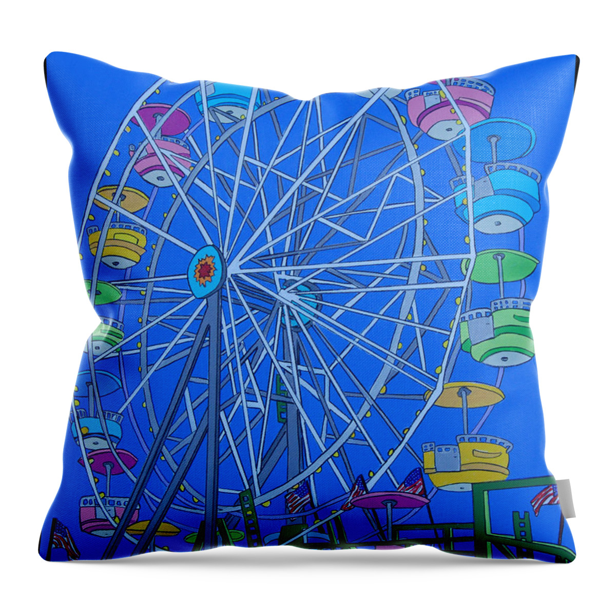 Stanko Throw Pillow featuring the painting The Ferris Wheel by Mike Stanko