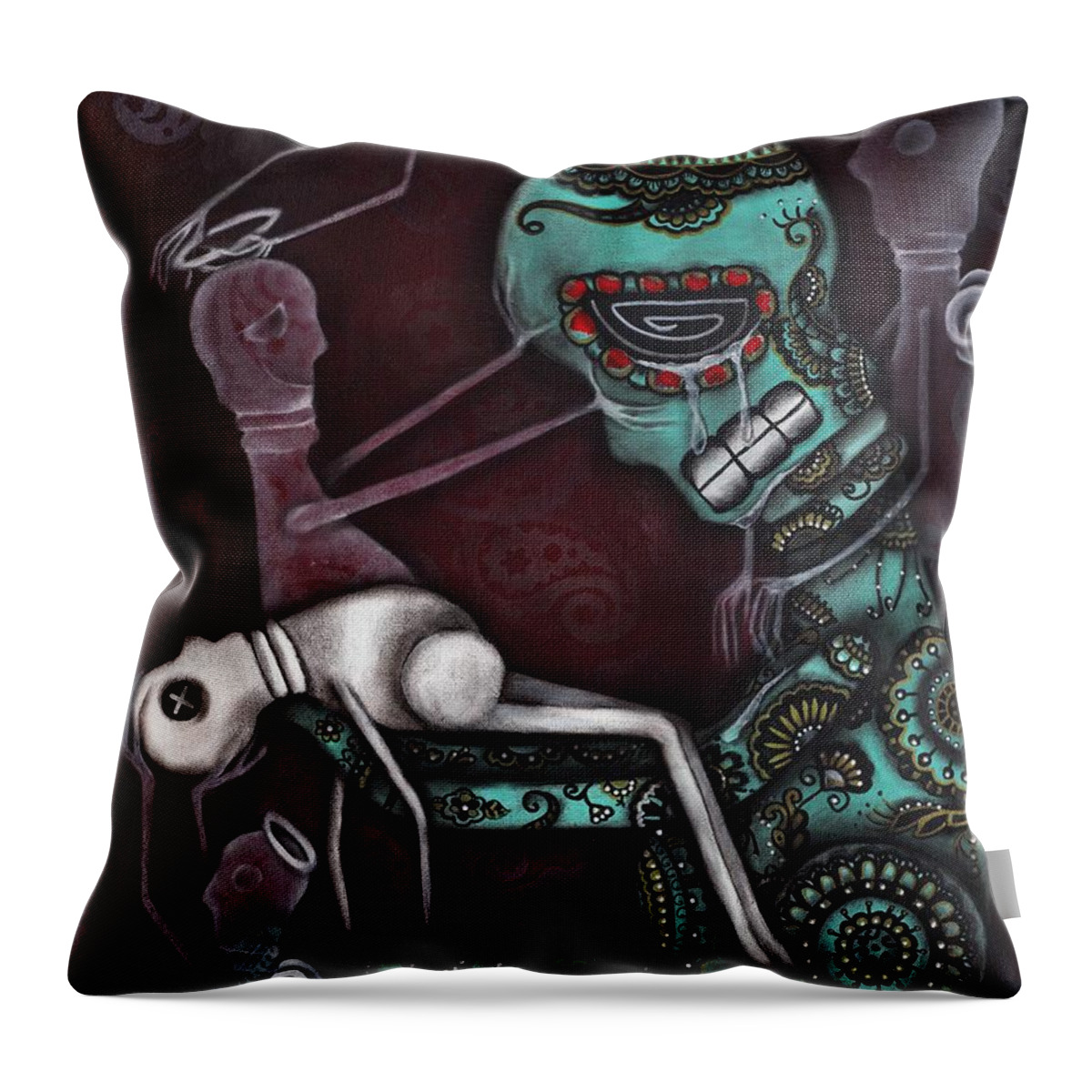 Death Throw Pillow featuring the painting The Final Awakening by Abril Andrade