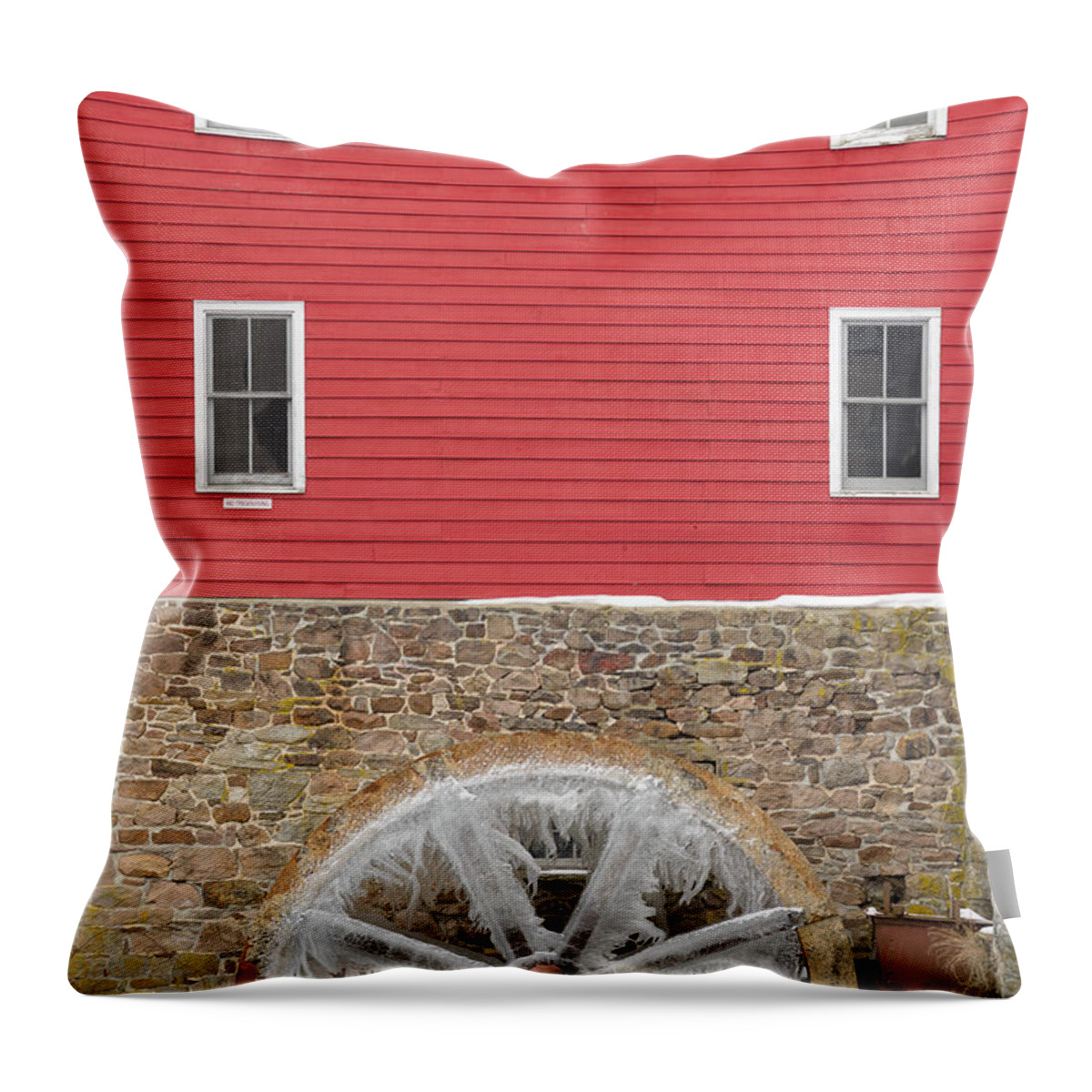 Mill Throw Pillow featuring the photograph The Frozen Wheel by Mark Rogers