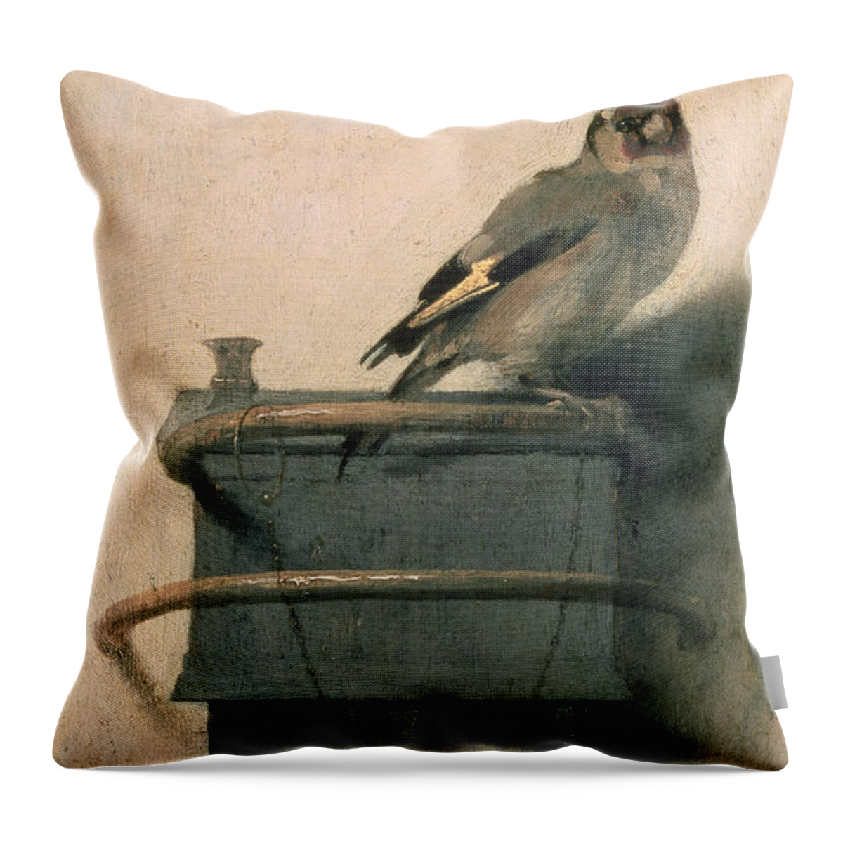 Bird Throw Pillow featuring the painting The Goldfinch by Carel Fabritius