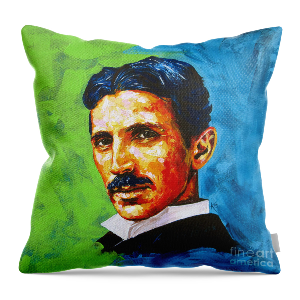  Portrait Throw Pillow featuring the painting The Great Inventor by Konni Jensen
