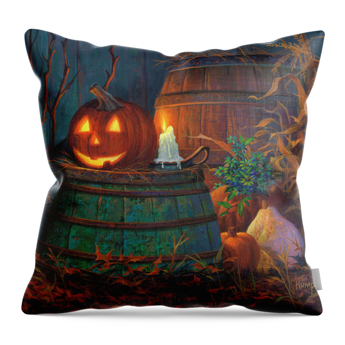 Michael Humphries Throw Pillow featuring the painting The Great Pumpkin by Michael Humphries