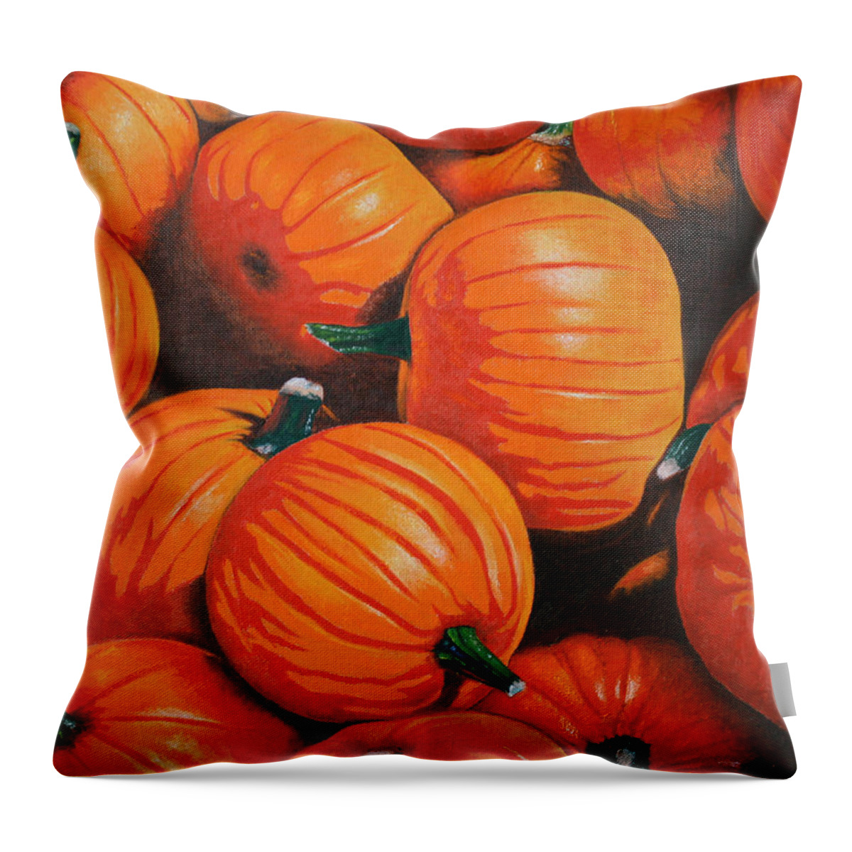 Pumpkins Throw Pillow featuring the painting The Harvest by Stephen J DiRienzo
