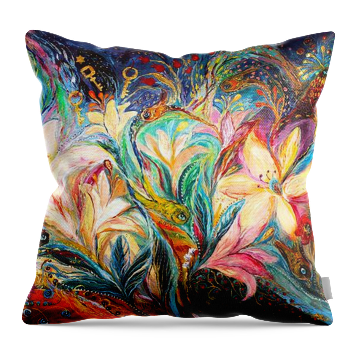 Original Throw Pillow featuring the painting The Herald of dawn by Elena Kotliarker