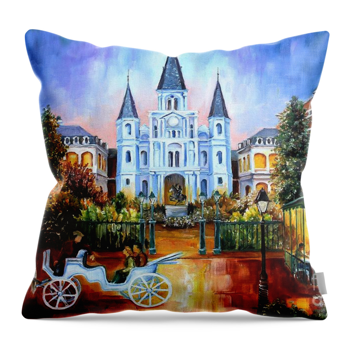 New Orleans Throw Pillow featuring the painting The Hours on Jackson Square by Diane Millsap