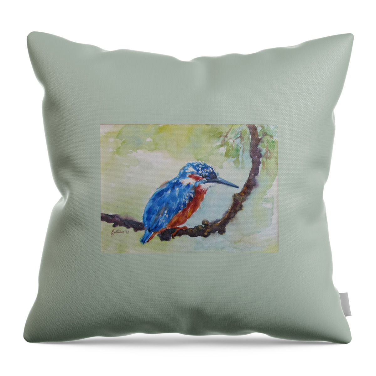 Bird Throw Pillow featuring the painting The Kingfisher by Jyotika Shroff