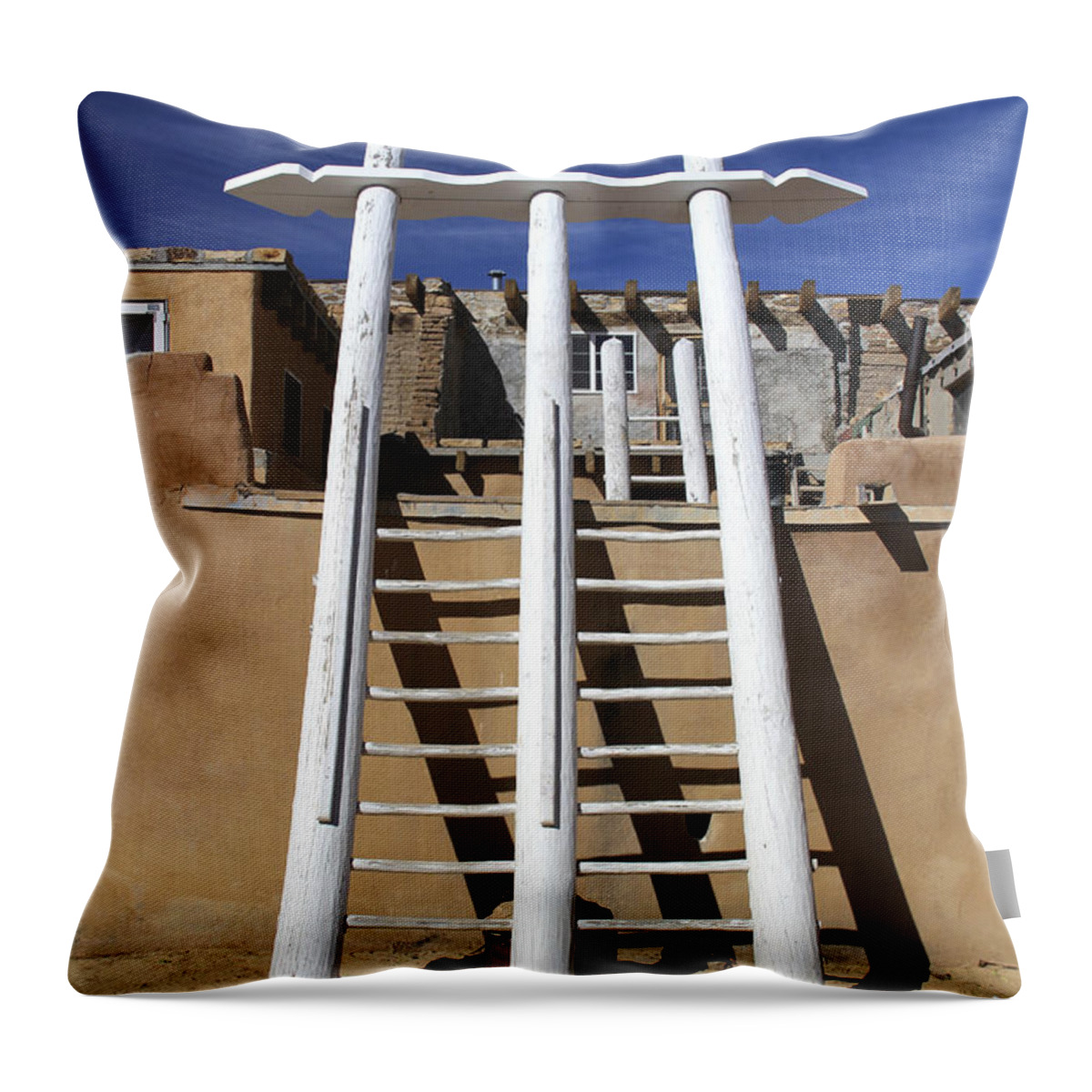 Acoma Pueblo Throw Pillow featuring the photograph The Ladder Acoma Pueblo by Mike McGlothlen