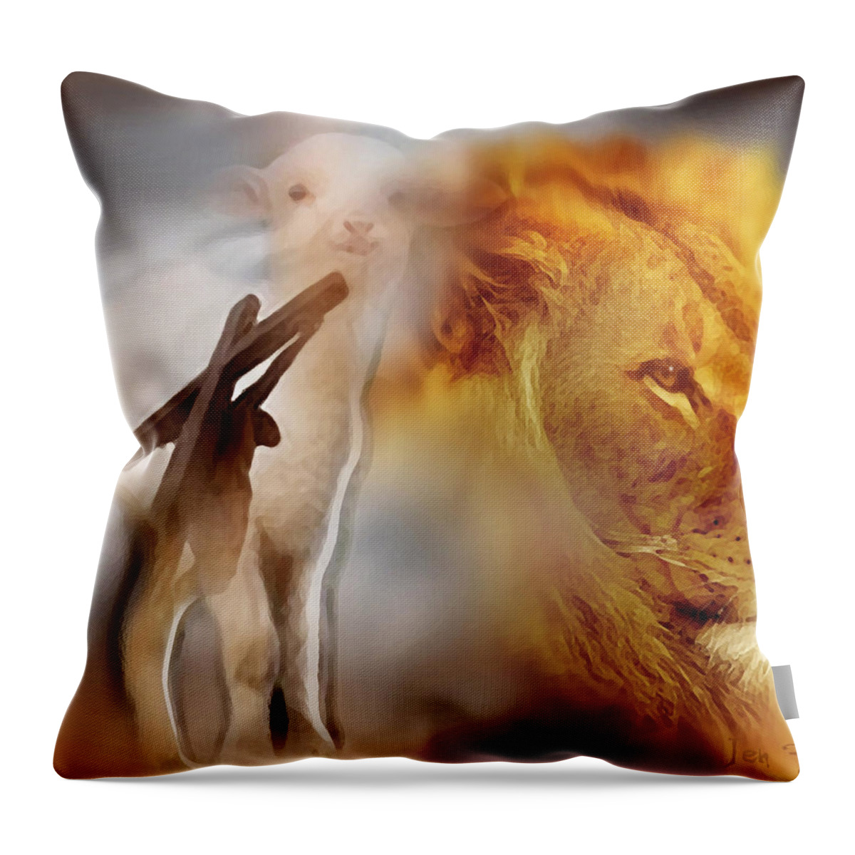 The Lion And The Lamb Throw Pillow featuring the digital art The Lion and the Lamb by Jennifer Page