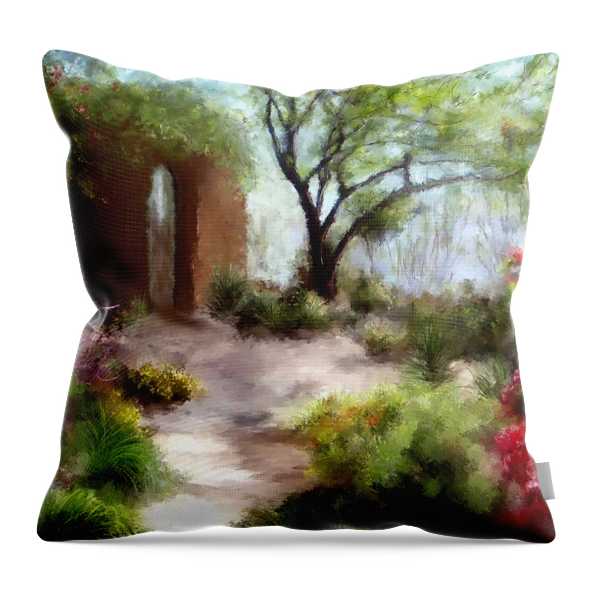Southwest Paintings Throw Pillow featuring the painting The Meditative Garden by Colleen Taylor