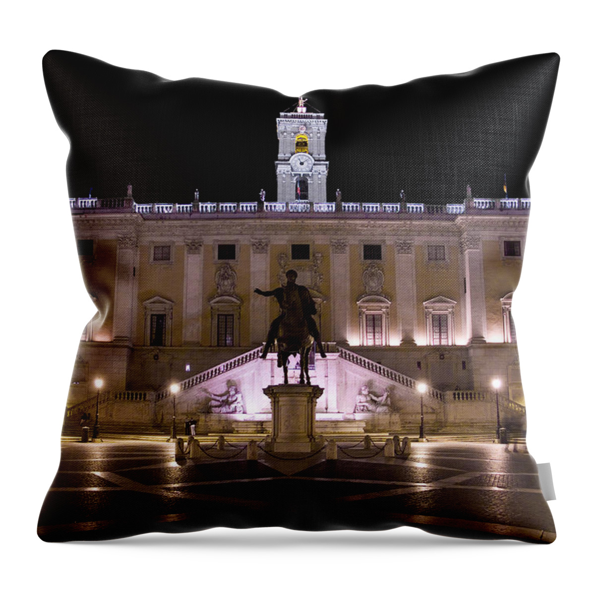 Rome Throw Pillow featuring the photograph The Piazza del Campidoglio at night by Weston Westmoreland