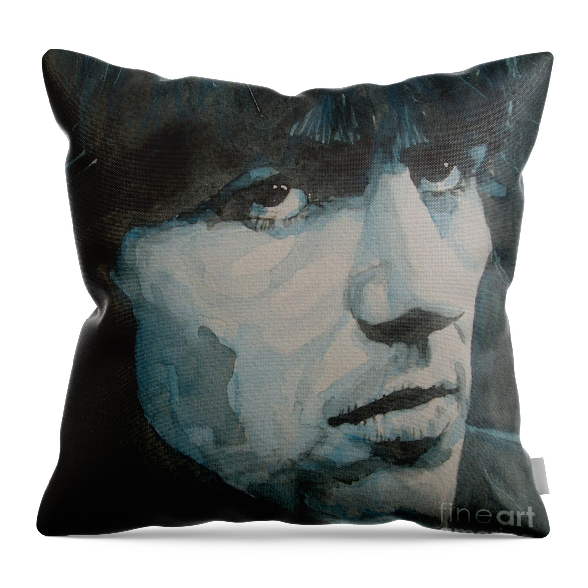 The Beatles Throw Pillow featuring the painting The quiet one by Paul Lovering