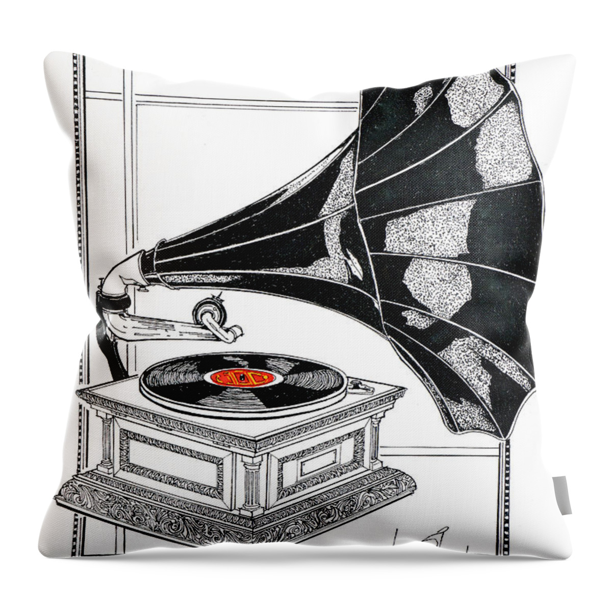 Phonographs Throw Pillow featuring the drawing The Real Caruso by Ira Shander
