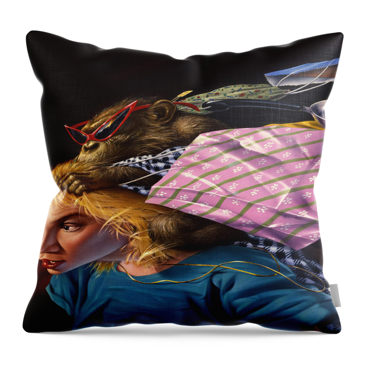 Monkey Throw Pillow featuring the painting The Shopping Monkey by Mark Fredrickson