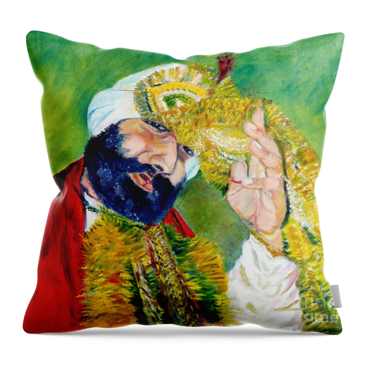 Groom Throw Pillow featuring the painting The Sikh groom by Sarabjit Singh