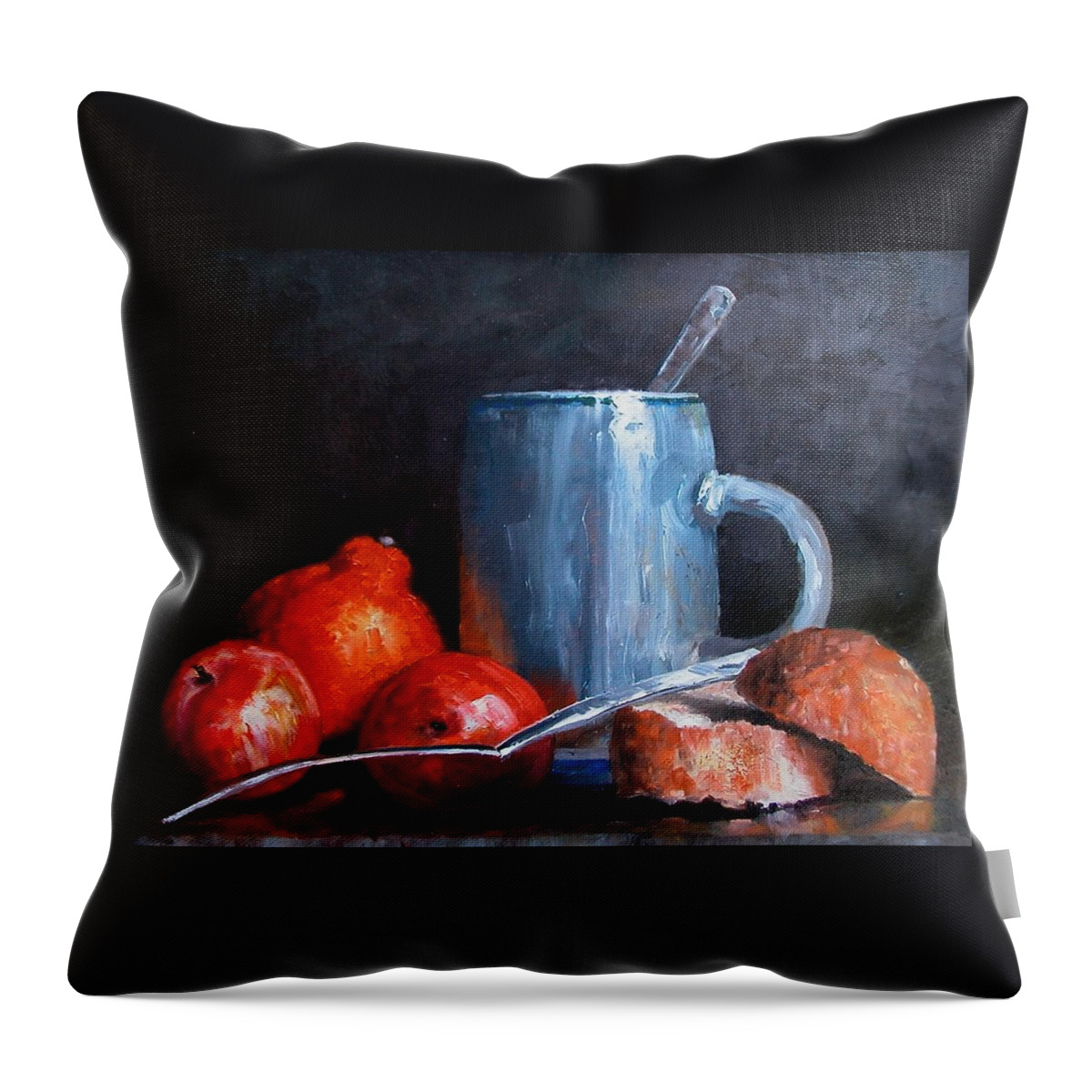 Still Life Throw Pillow featuring the painting The Silver Cup by Jim Gola