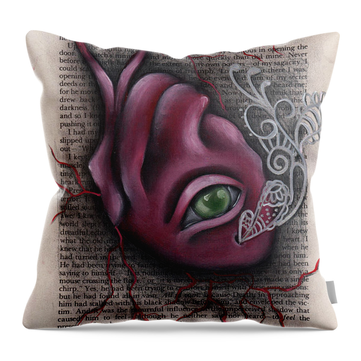 Edgar Allan Poe Throw Pillow featuring the painting The Tell Tale Heart by Abril Andrade