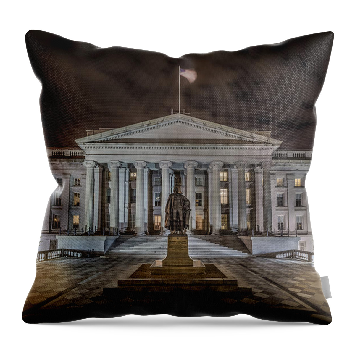 Building Throw Pillow featuring the photograph The Treasury Department by David Morefield