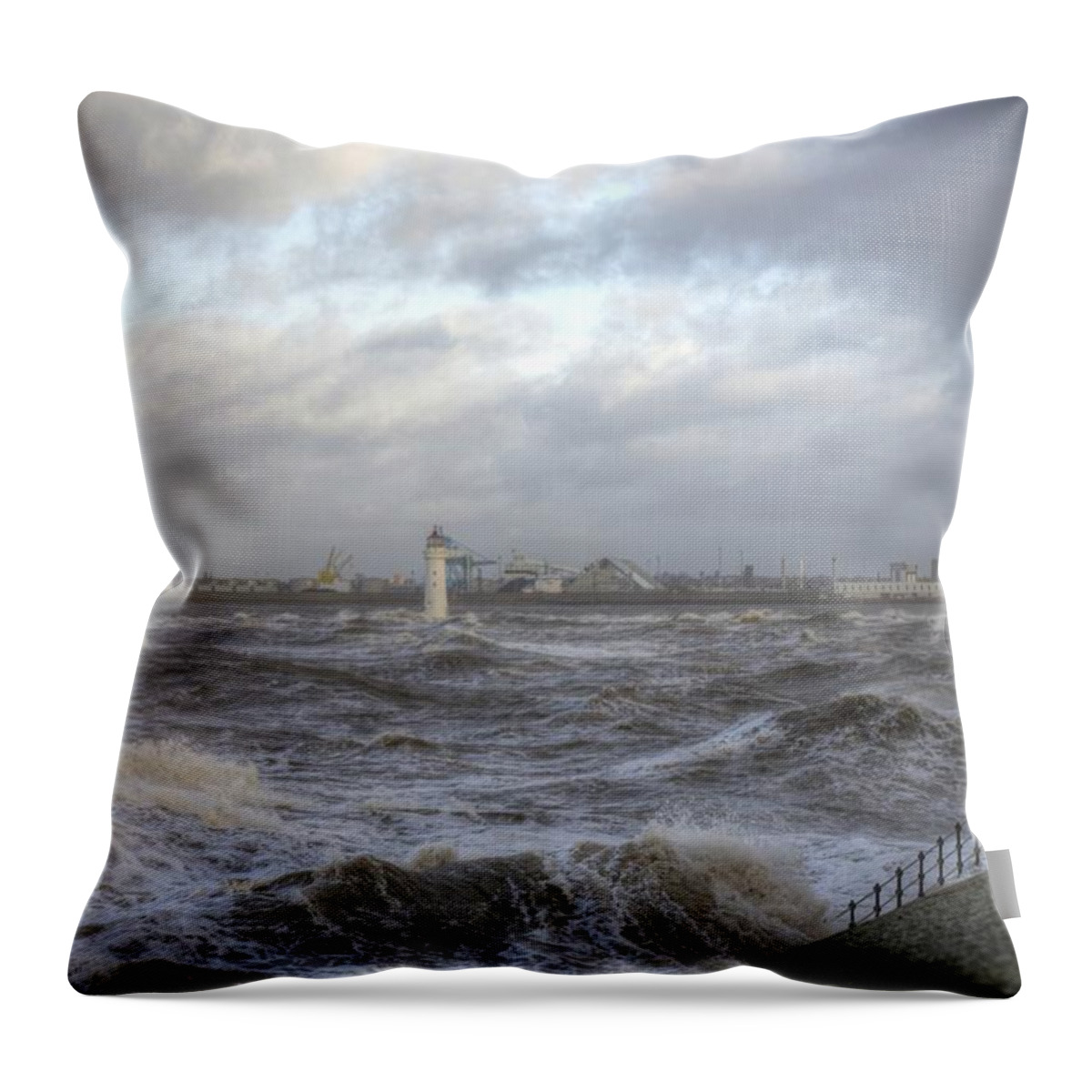 Lighthouse Throw Pillow featuring the photograph The wild Mersey by Spikey Mouse Photography