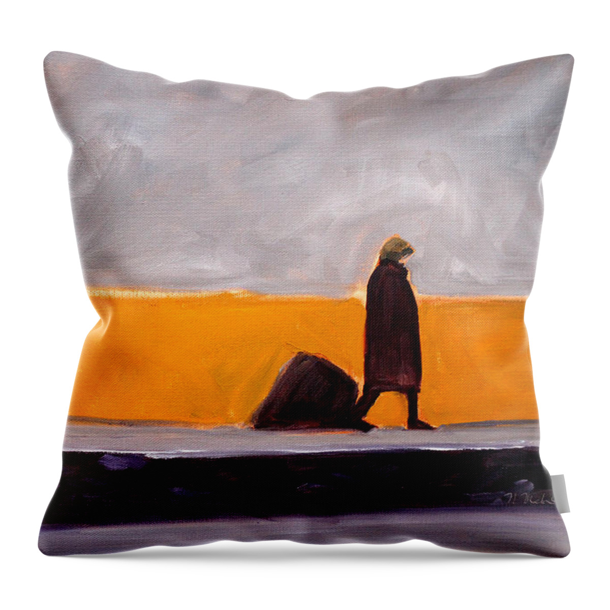 Abstract Throw Pillow featuring the painting The Yellow Wall by Nancy Merkle