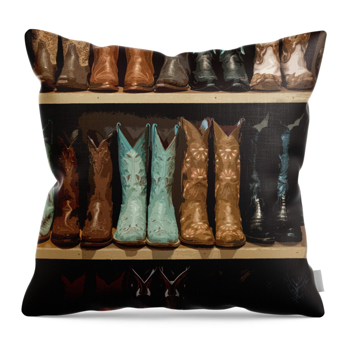 Cowboy Boots Throw Pillow featuring the digital art These Boots Are Made For Walking 3 by Jani Freimann