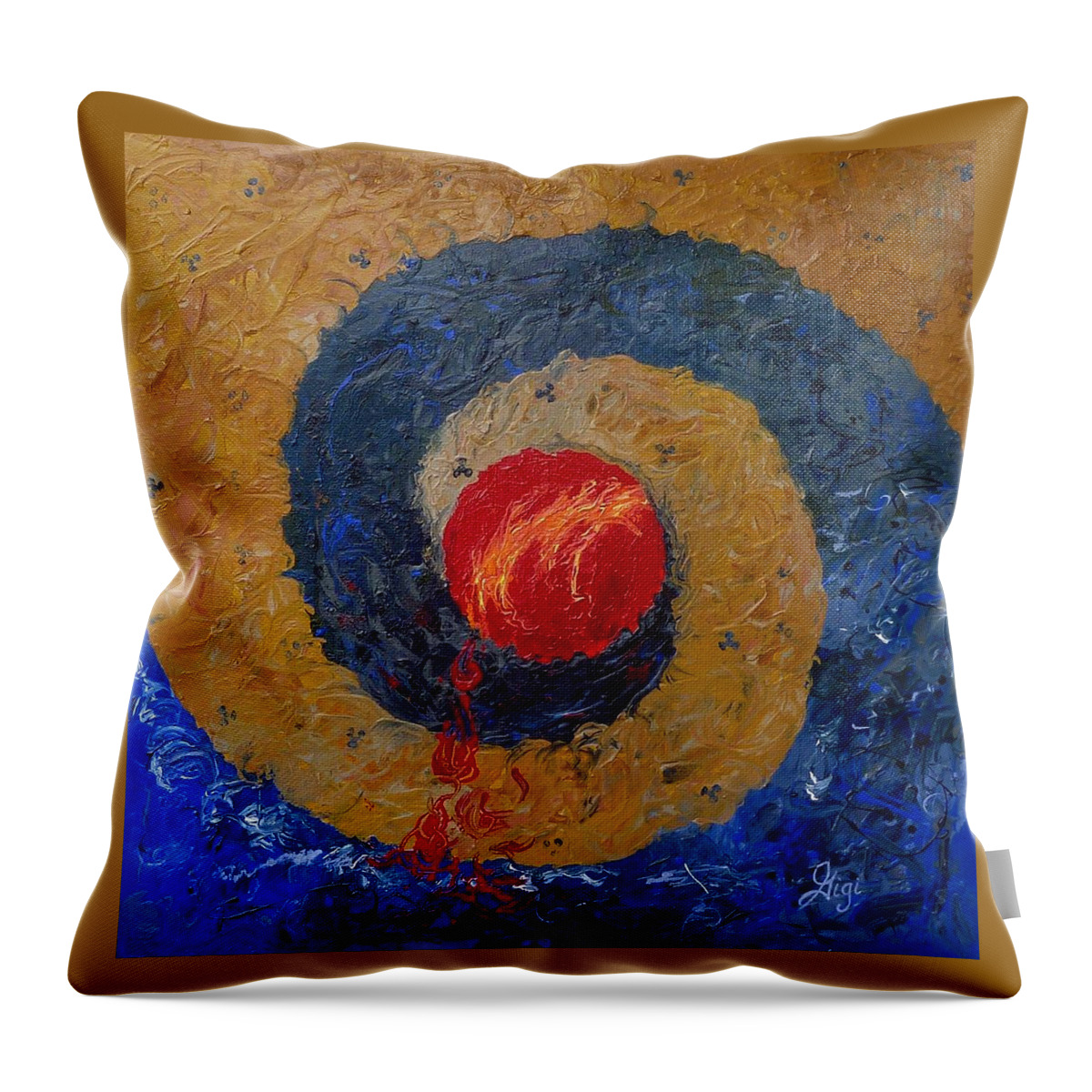 Threefold Throw Pillow featuring the painting Threefold Anguish by Gigi Dequanne