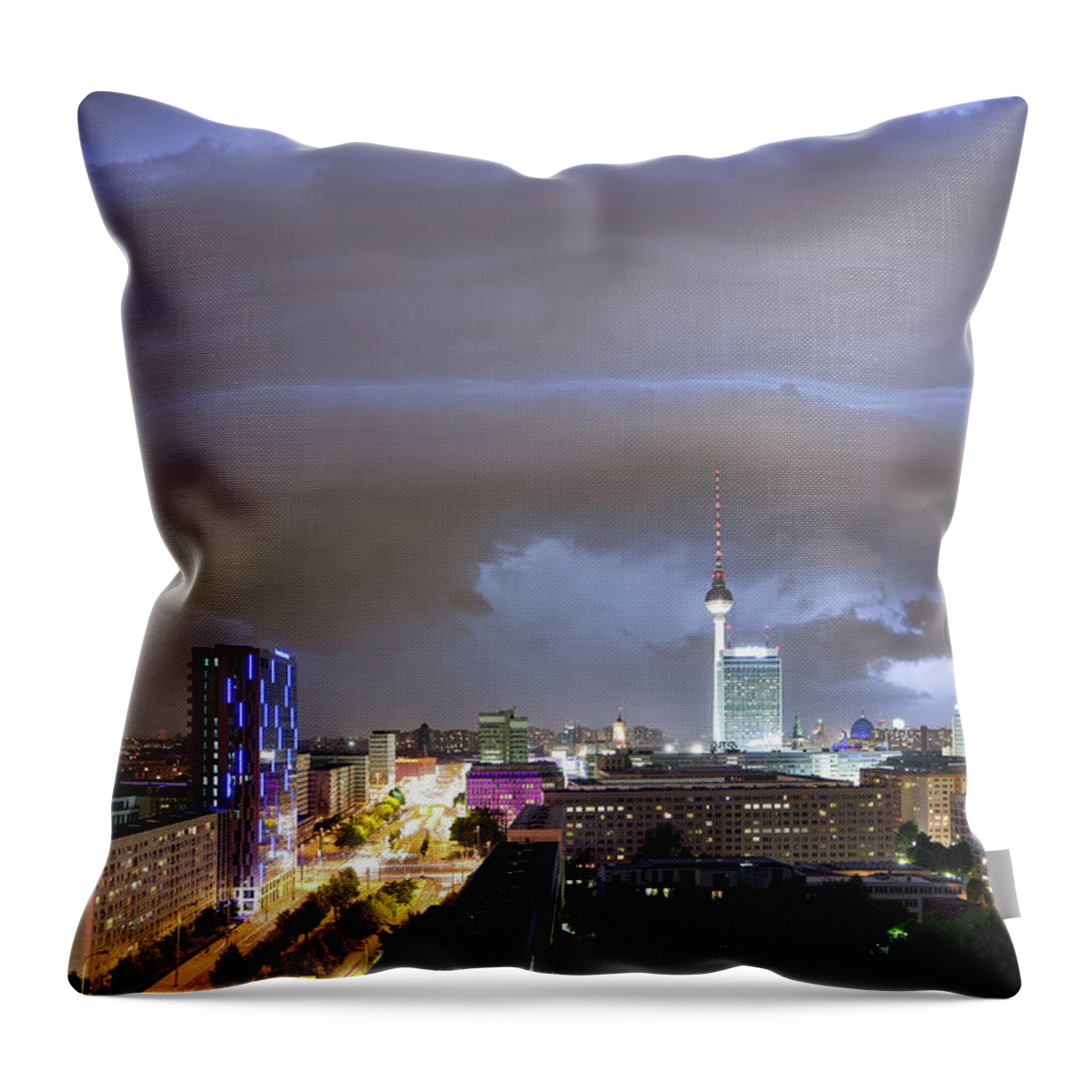 Berlin Throw Pillow featuring the photograph Thunderstorm With Berlin Skyline by Spreephoto.de
