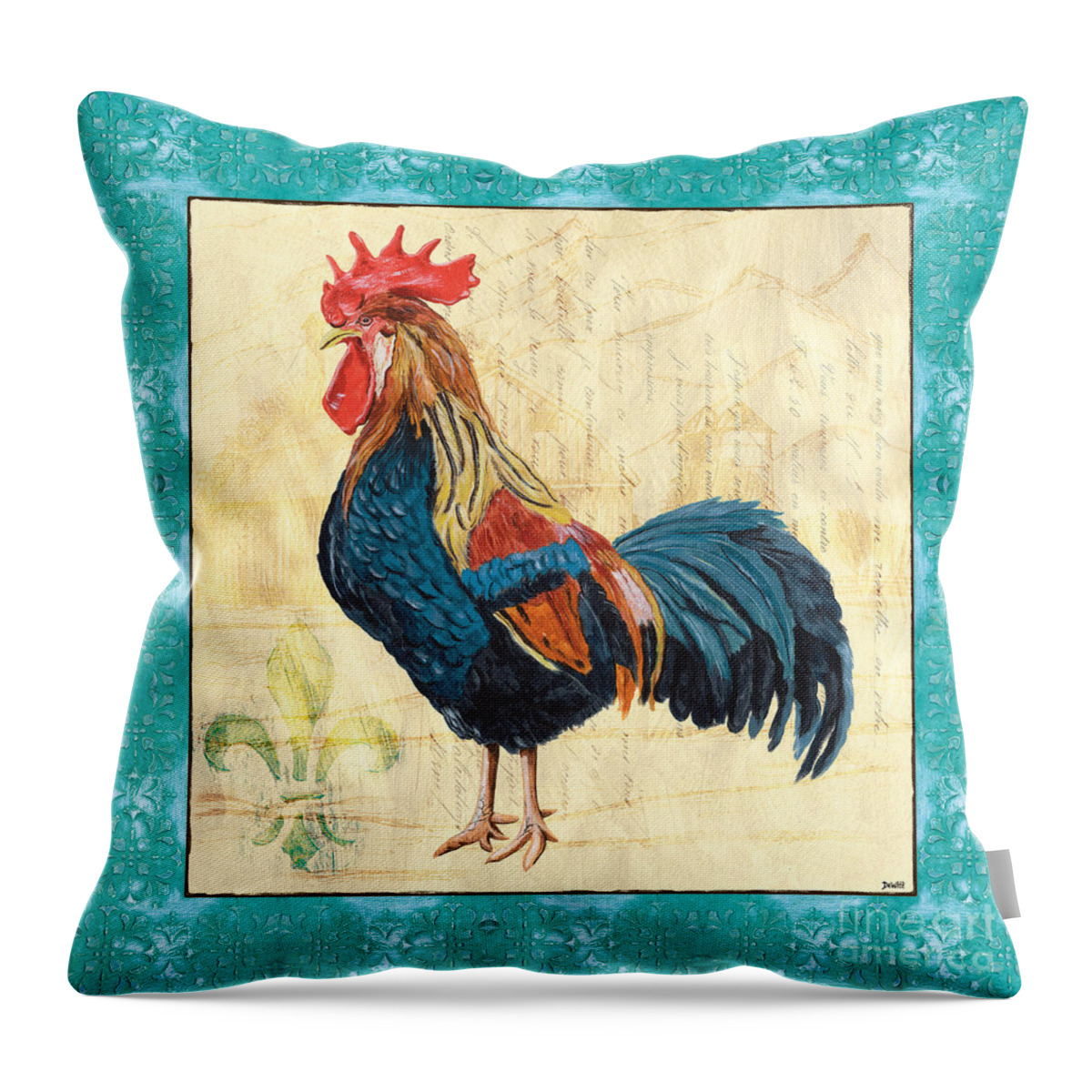 Roosters Throw Pillow featuring the painting Tiffany Rooster 2 by Debbie DeWitt