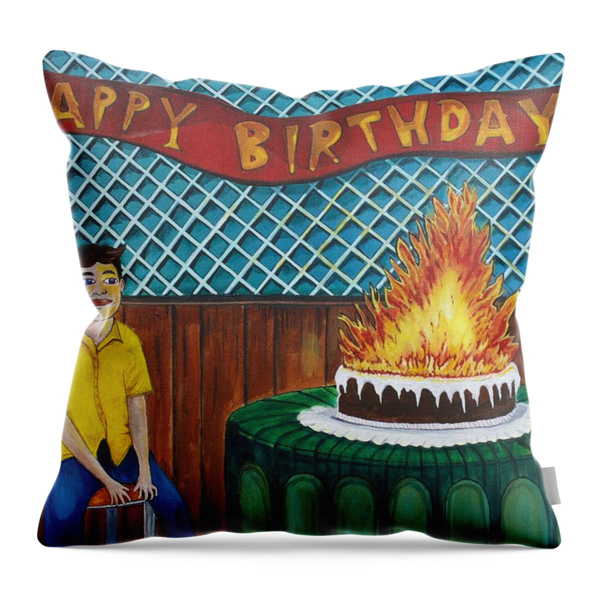 Circus Throw Pillow featuring the painting Tillies Last Birthday Party by Patricia Arroyo
