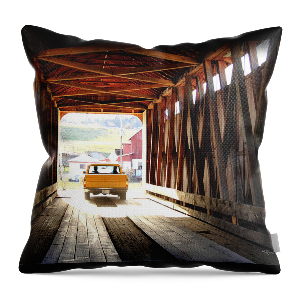 Covered Bridge Throw Pillow featuring the photograph TIme Portal by PJQandFriends Photography