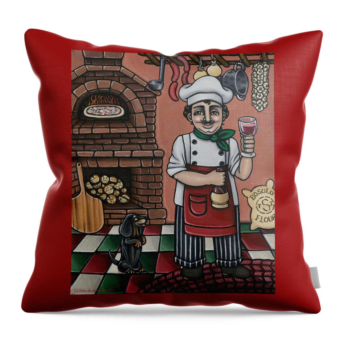 Italy Throw Pillow featuring the painting Tommys Italian Kitchen by Victoria De Almeida