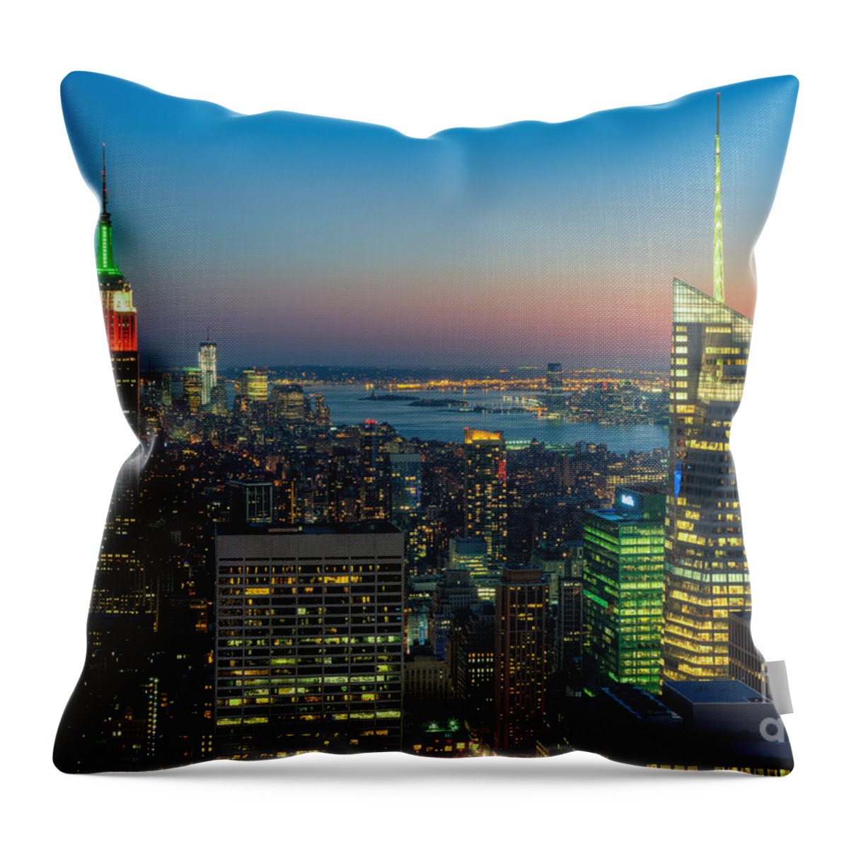 Clarence Holmes Throw Pillow featuring the photograph Top of the Rock Twilight I by Clarence Holmes
