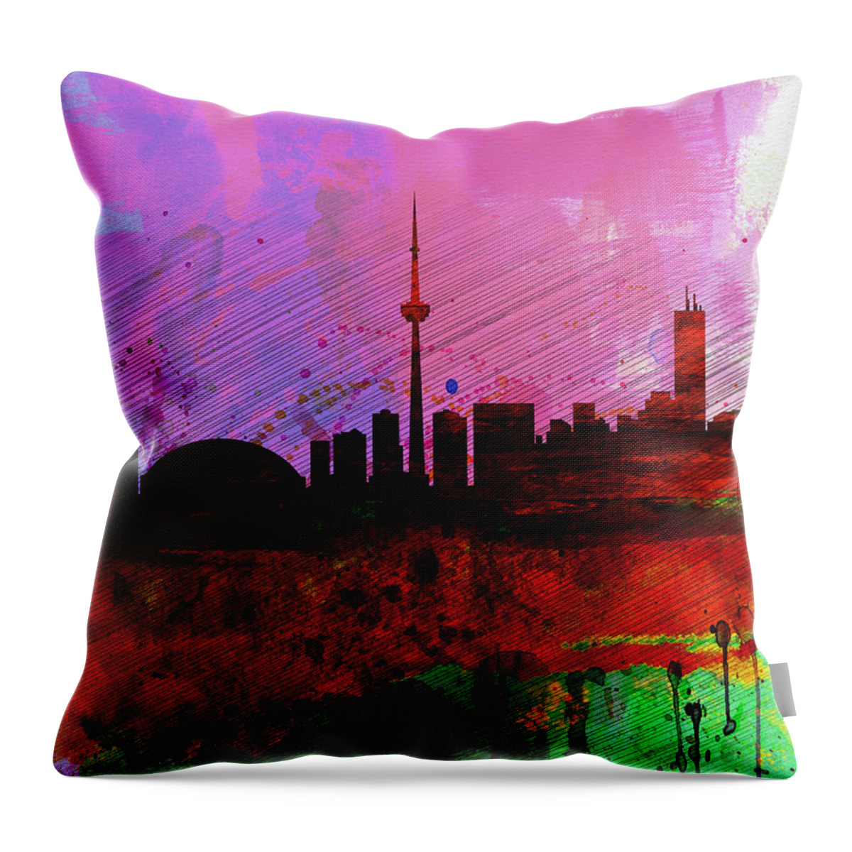  Throw Pillow featuring the painting Toronto Watercolor Skyline by Naxart Studio