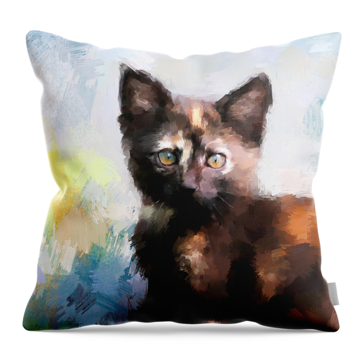 Kitten Throw Pillow featuring the painting Tortoiseshell Kitten #2 by Jai Johnson