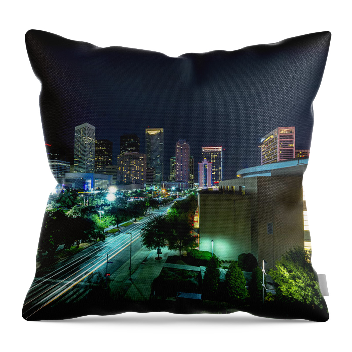 Toyota Center Throw Pillow featuring the photograph Toyota Center and Downtown Houston by David Morefield