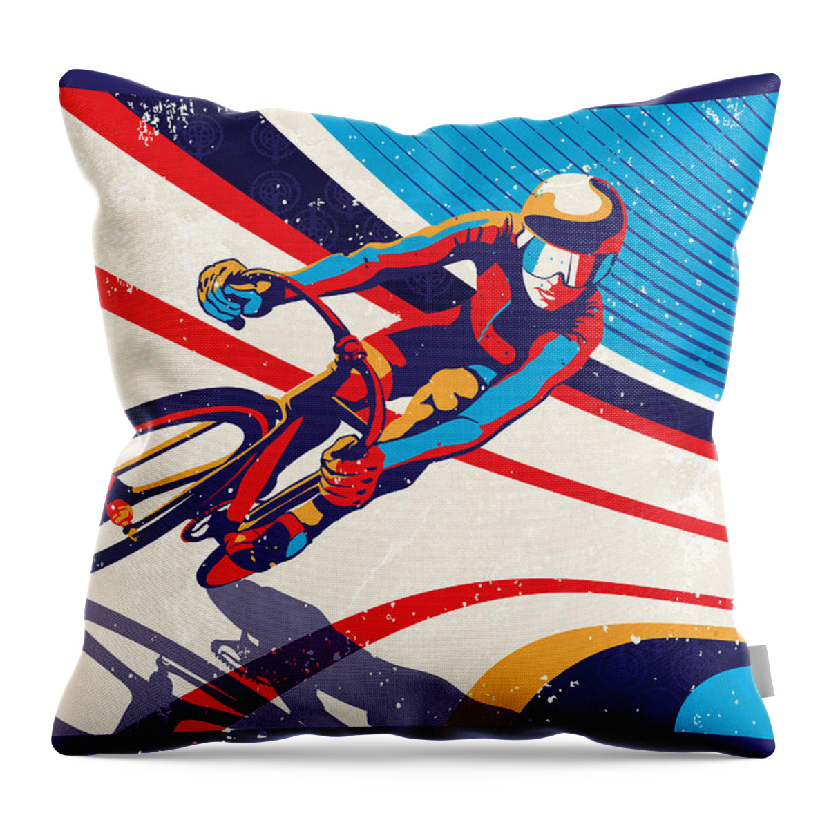 Cycling Throw Pillow featuring the painting Track Cyclist by Sassan Filsoof