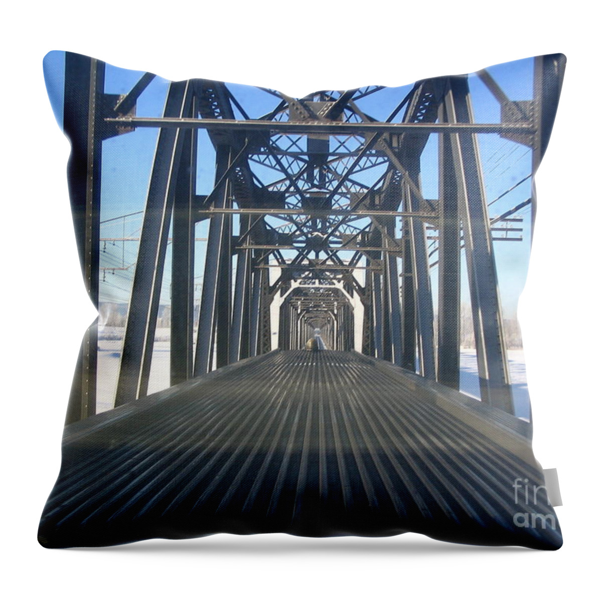 Train Throw Pillow featuring the photograph Train Bridge by Vivian Martin