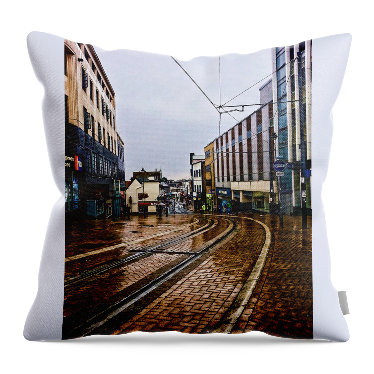 London Throw Pillow featuring the photograph Tram Tracks in the Rain by Nicky Jameson