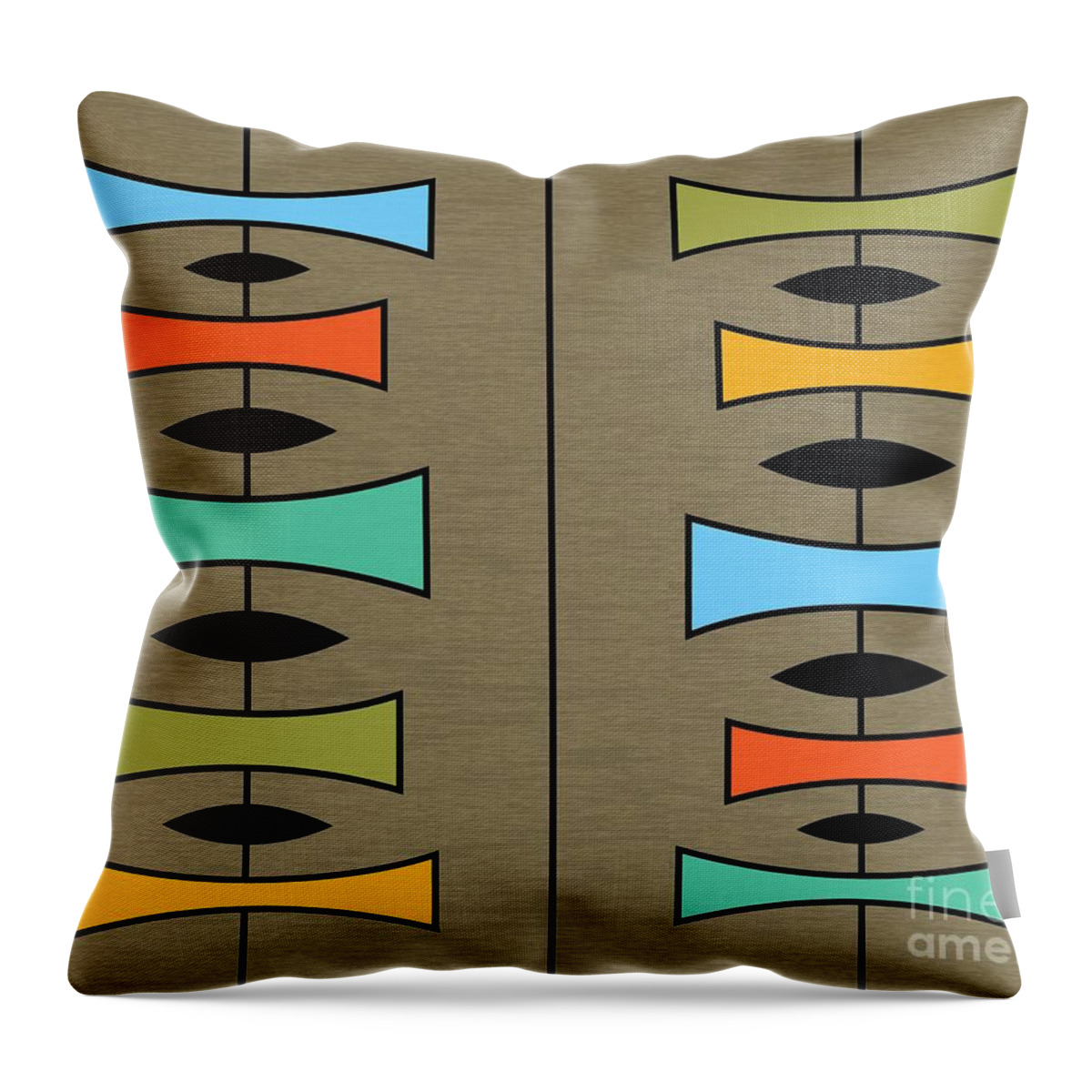 Mid-century Modern Throw Pillow featuring the digital art Trapezoids 3 on Brown by Donna Mibus