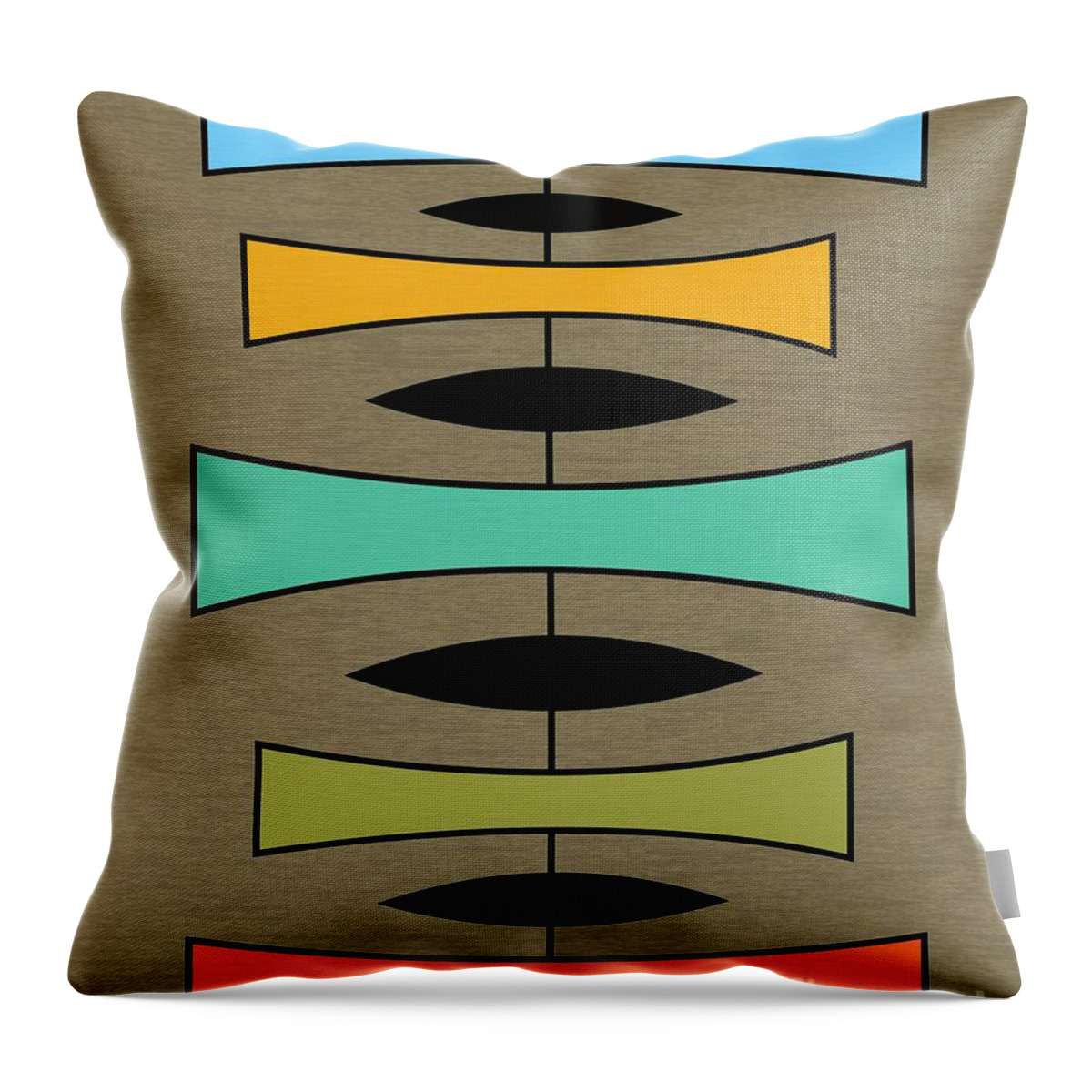 Mid-century Modern Throw Pillow featuring the digital art Trapezoids on Brown by Donna Mibus