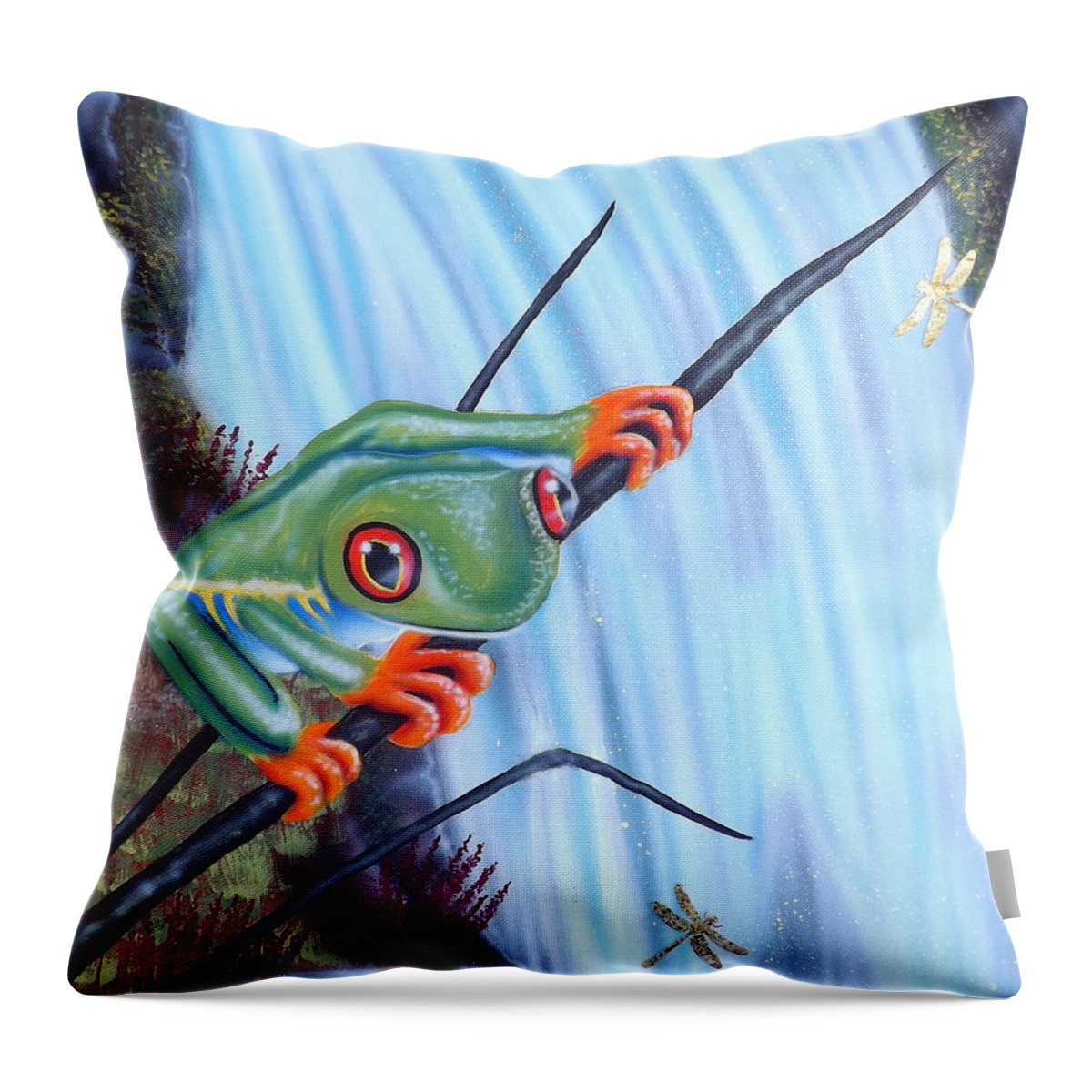 Tree Frog Throw Pillow featuring the painting Tree Frog by Darren Robinson