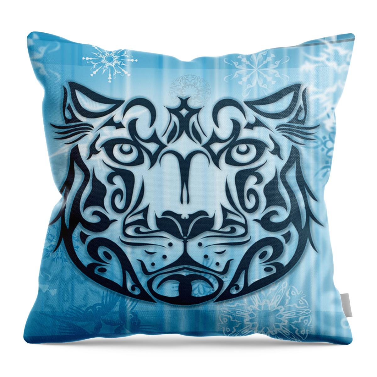 Vector Throw Pillow featuring the digital art Tribal tattoo design illustration poster of Snow Leopard by Sassan Filsoof