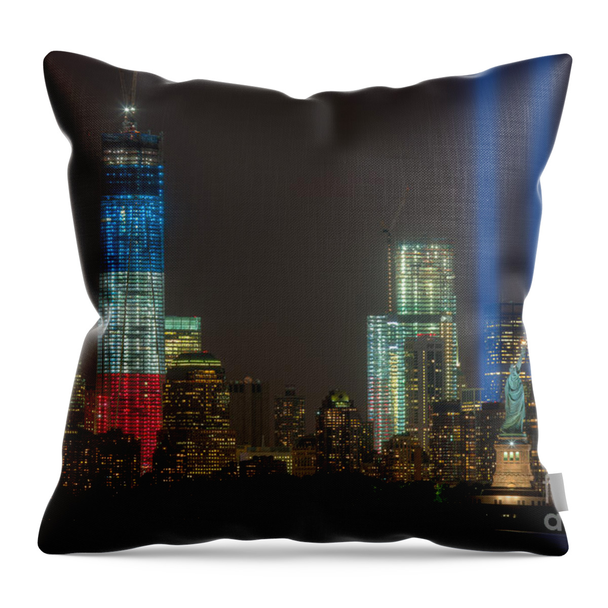 Clarence Holmes Throw Pillow featuring the photograph Tribute in Light XIII by Clarence Holmes