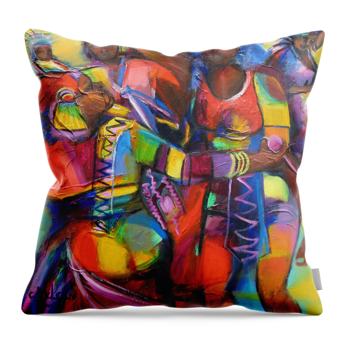 Abstract Throw Pillow featuring the painting Trinidad Carnival by Cynthia McLean